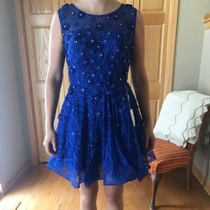 Women's Blue Embroidered Midi Dress